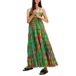 Women s Floral Print Spaghetti Strap Boho Maxi Dress Sleeveless Smocked Tiered Long Sundress Streetwear