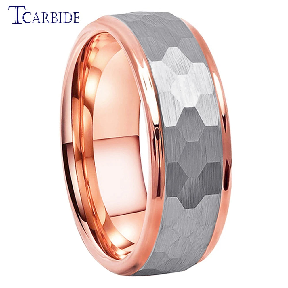 6mm 8mm Stylish Wedding Band Tungsten Hammer Ring For Men Women Multi-Faceted Brushed Finish Christmas Gift Jewelry