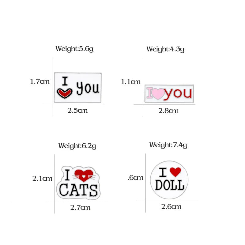 Enamel Pins Cute Lovely Badge I love Cats You Doll Lapel Pin Women Girl Clothes Bag Jewelry Accessories Cartoon Letter Slogan