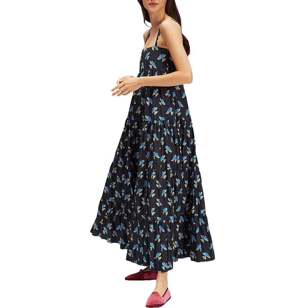 Women s Floral Print Spaghetti Strap Boho Maxi Dress Sleeveless Smocked Tiered Long Sundress Streetwear