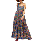 Women s Floral Print Spaghetti Strap Boho Maxi Dress Sleeveless Smocked Tiered Long Sundress Streetwear