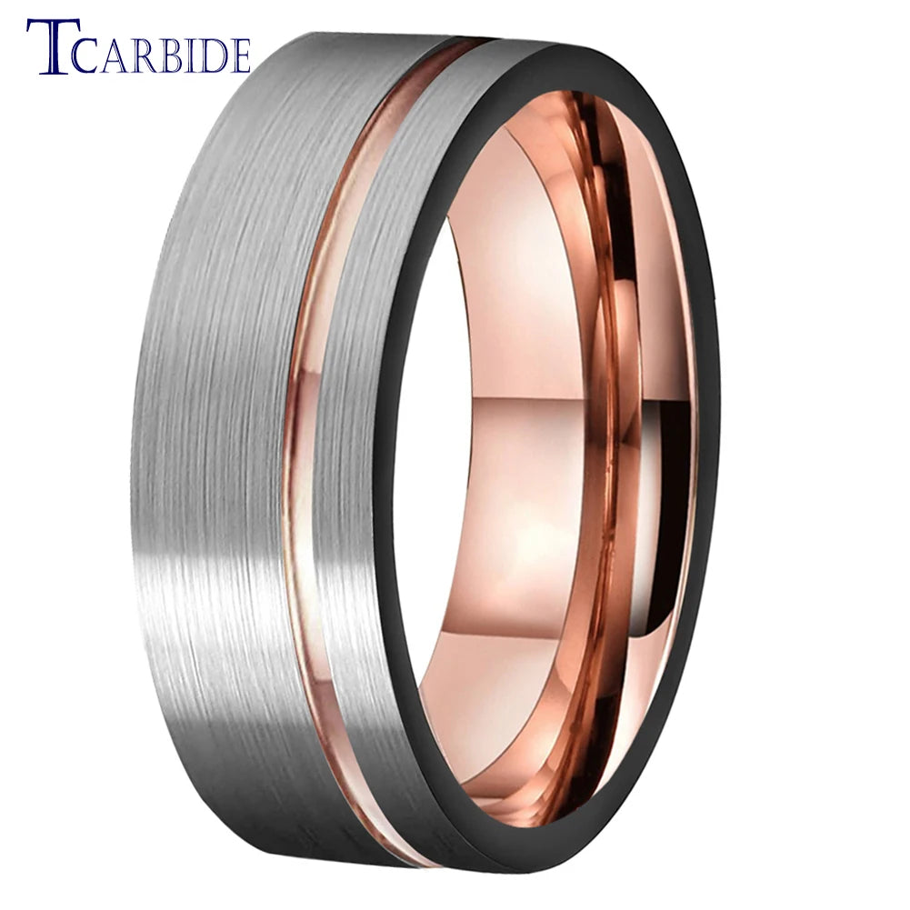 TCarbide 8MM Offset Grooved Brushed Tungsten Wedding Band Men Women Rings Fashion Jewelry Excellent Quality Full Sizes In Stock