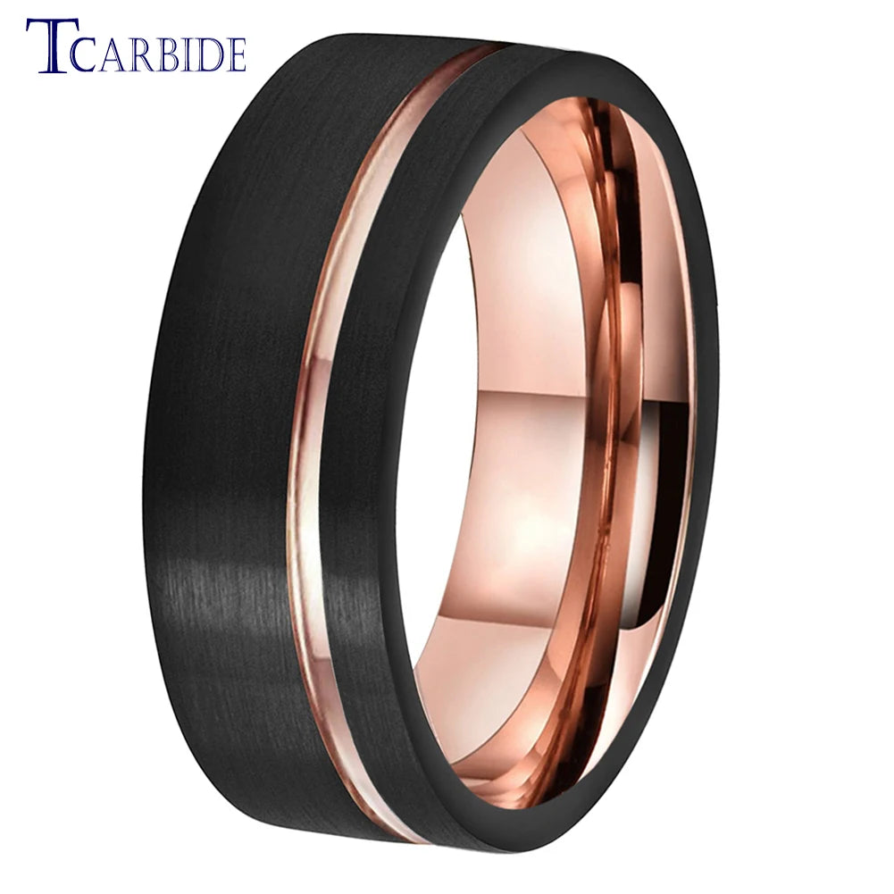 TCarbide 8MM Offset Grooved Brushed Tungsten Wedding Band Men Women Rings Fashion Jewelry Excellent Quality Full Sizes In Stock