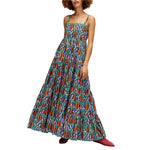 Women s Floral Print Spaghetti Strap Boho Maxi Dress Sleeveless Smocked Tiered Long Sundress Streetwear